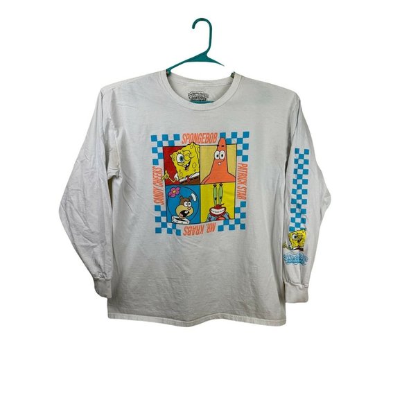 Nickelodeon Spongebob Squarepants White Long Sleeve All Over  Men's Shirt Sz XL - Picture 1 of 10